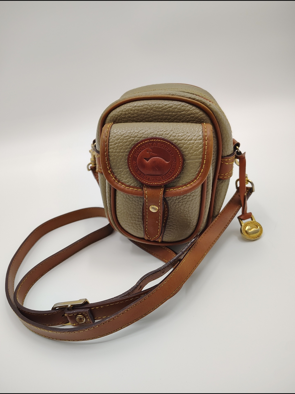 Vintage Dooney & Bourke AWL Mini Cavalry Crossbody Taupe British Tan Duck Bag